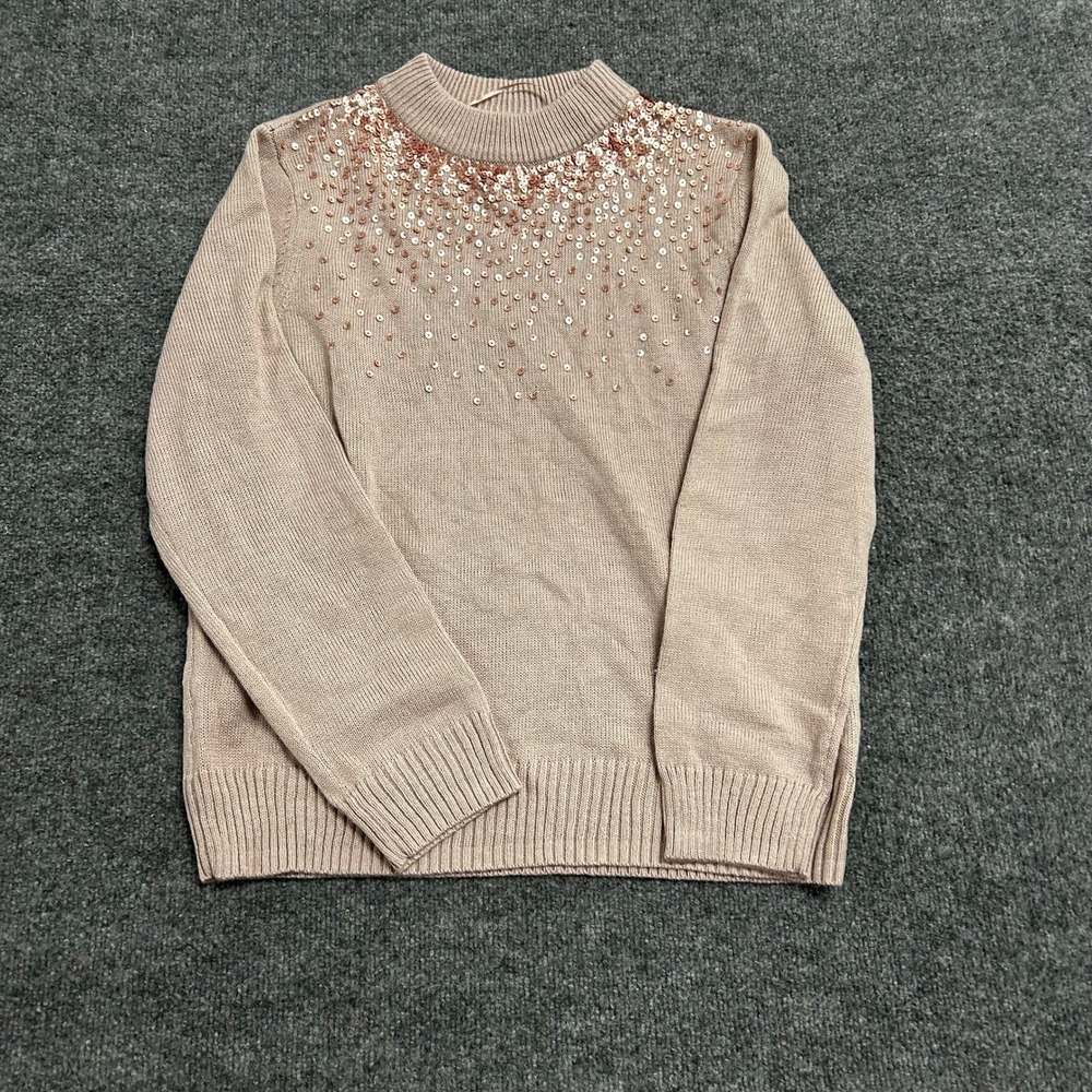 Juicy Couture Sweater Womens XXL Pink Sequin Embellished Crew Neck Knit Long